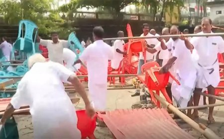 *കെപിസിസിയുടെ വിശ്വാസ സംരക്ഷണ ജാഥയുടെ ഉദ്ഘാടന പരിപാടിക്കിടെ പന്തൽ തകർന്നുവീണു*