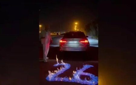 ദുബായിൽ റോഡിൽ വയസ്സ് രേഖപ്പെടുത്തി തീയിട്ട് ജന്മദിനാഘോഷം; യുവാവ് അറസ്റ്റിൽ