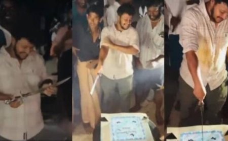 നടുറോഡിൽ വാളുപയോഗിച്ച് കേക്ക് മുറിച്ചു: യൂത്ത് കോൺഗ്രസ് നേതാവിന്‍റെ ഗുണ്ടാ സ്റ്റൈൽ പിറന്നാളാഘോഷം വിവാദത്തിൽ