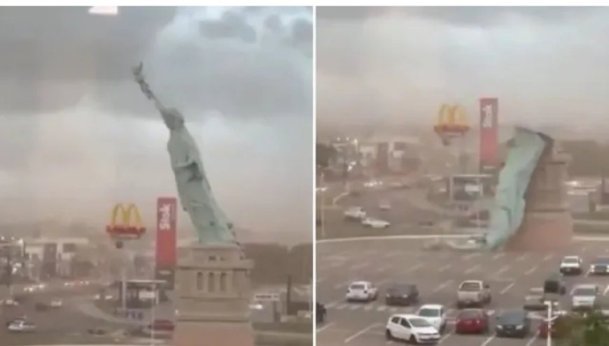 ബ്രസീലിൽ ശക്തമായ കാറ്റിൽ 24 മീറ്റർ നീളമുള്ള സ്റ്റാച്യു ഓഫ് ലിബർട്ടിയുടെ പ്രതിമ തകർന്നു